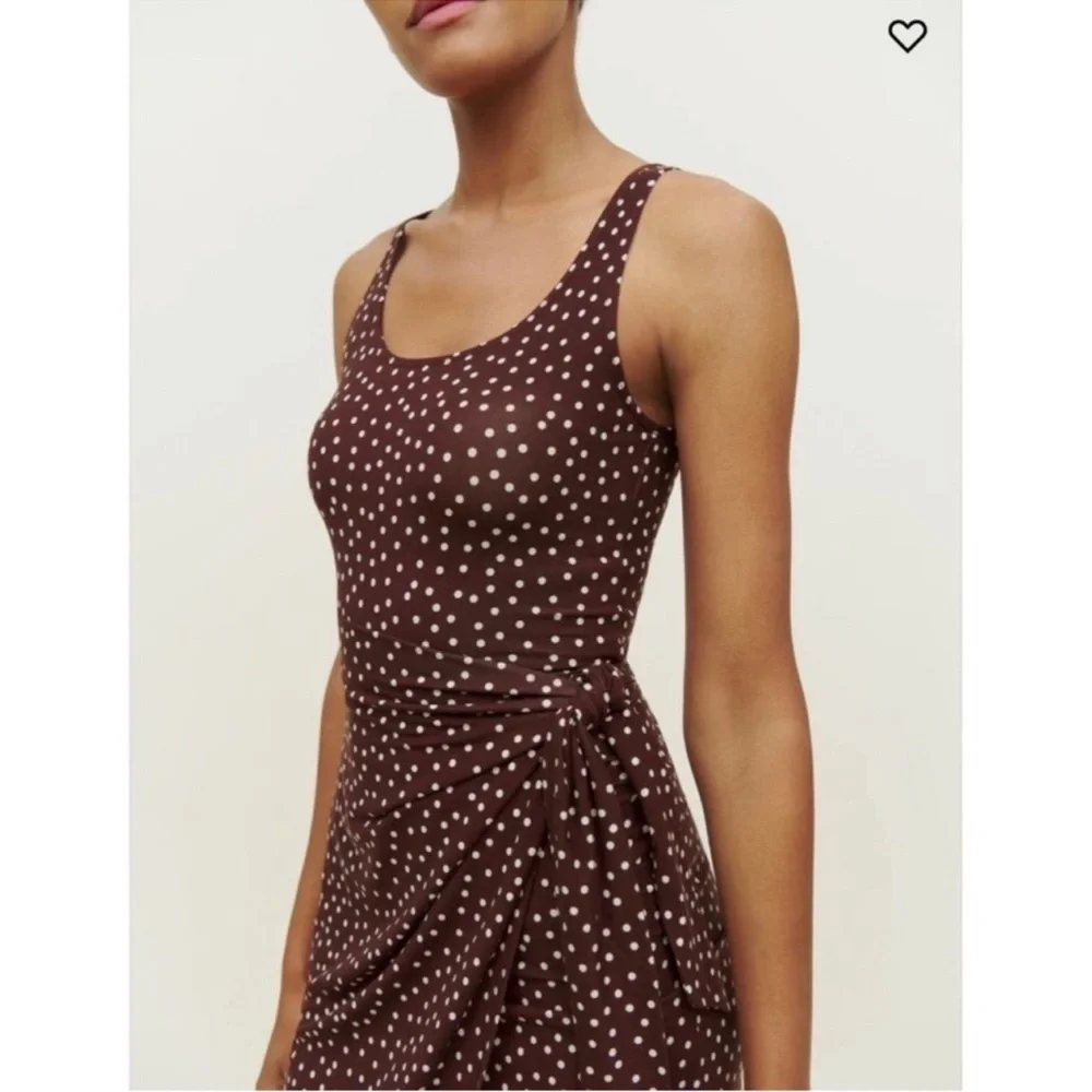 NWT Reformation Kaila Wrap Dress in Mocha Brown Polka Dots Size Medium - Picture 3 of 7